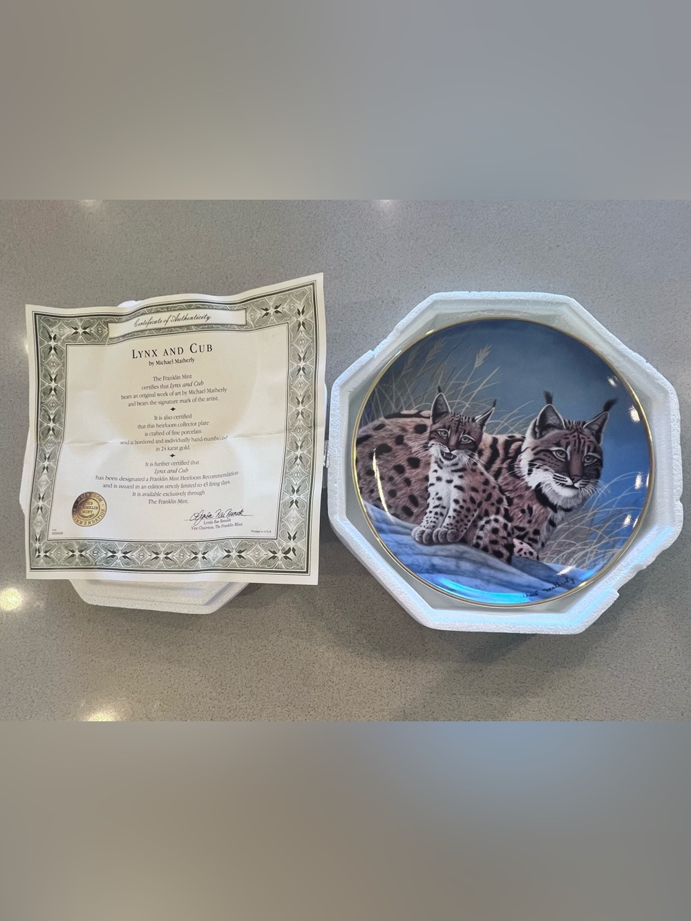 Lynx and Cub Collector Limited Plate National Wildlife Federation Franklin Mint